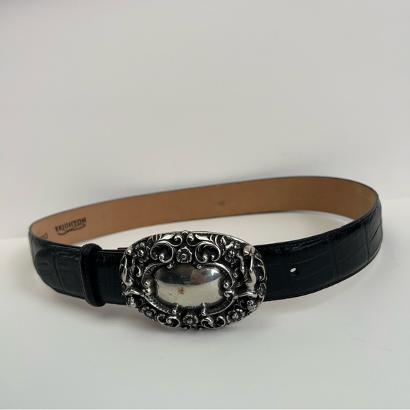 Brighton Accessories - Vintage Brighton 1995 Cherubs Angels Croc Black Belt, Size Large
